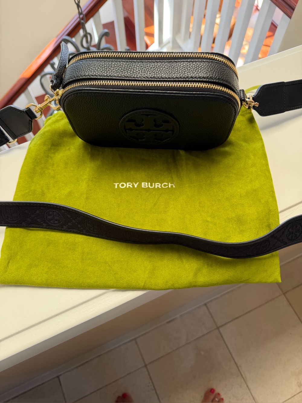 Tory Burch Black Pebbled Leather Miller Mini Crossbody bag